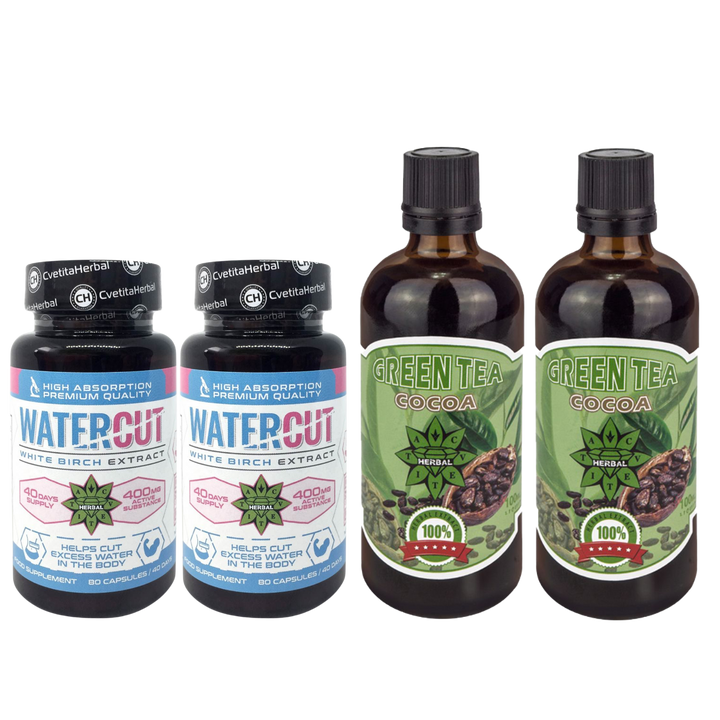 PACK COMBO: Té Verde con Cacao 100 ml + Water Cut (Extracto de abedul blanco) 80 cáps.