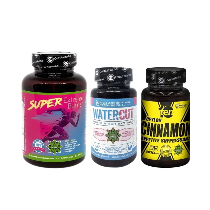 PACK COMBO QUEMA DE GRASA: Super Extreme Burner + Water Cut + 10/ten Ceylon Cinnamon