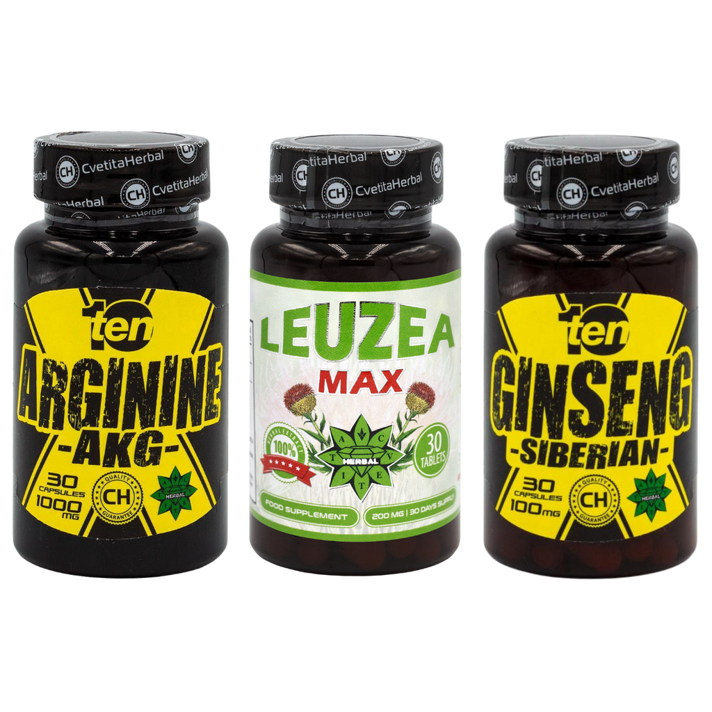 PAQUETE COMBO: Leuzea 30 comprimidos + TEN Arginine 40 comprimidos + Ten Siberian Ginseng 30 comprimidos