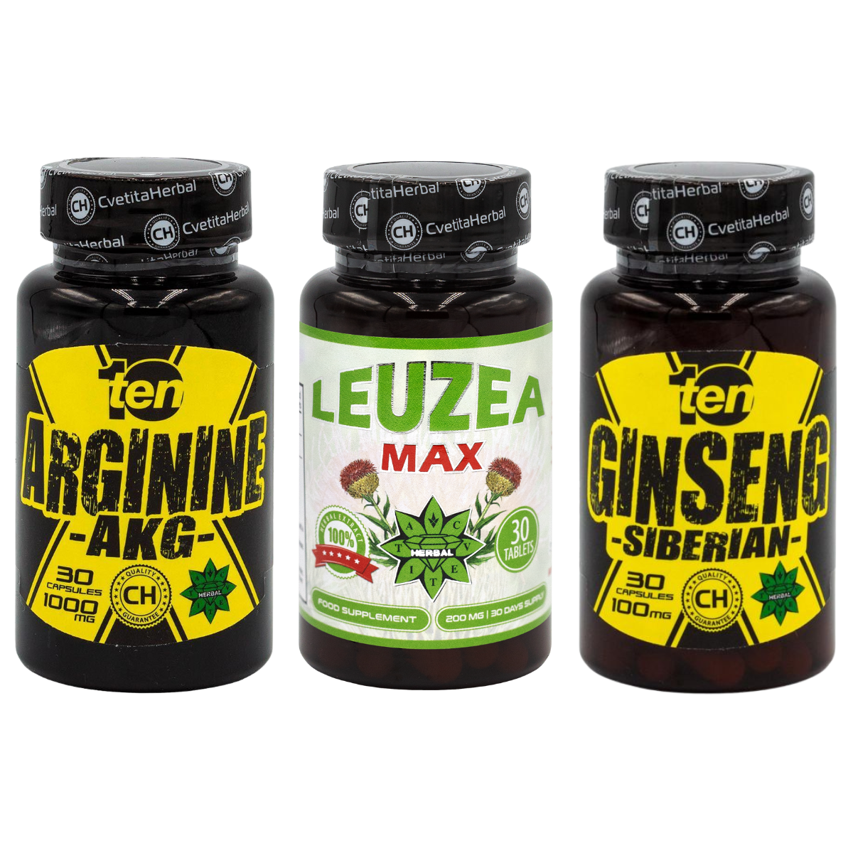 PACK COMBO: Leuzea 30 comp. + TEN Arginina 40 comp. + TEN Ginseng Siberiano 30 comp.
