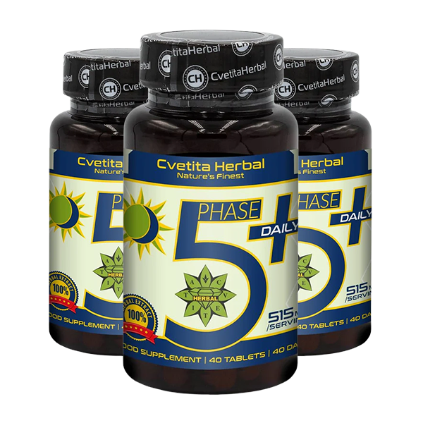 Мента, Глог, Валериана, Лайка, Маточина, B1, B6, B12 - Phase 5+ Daily (40 табл. х 515mg) 2+1