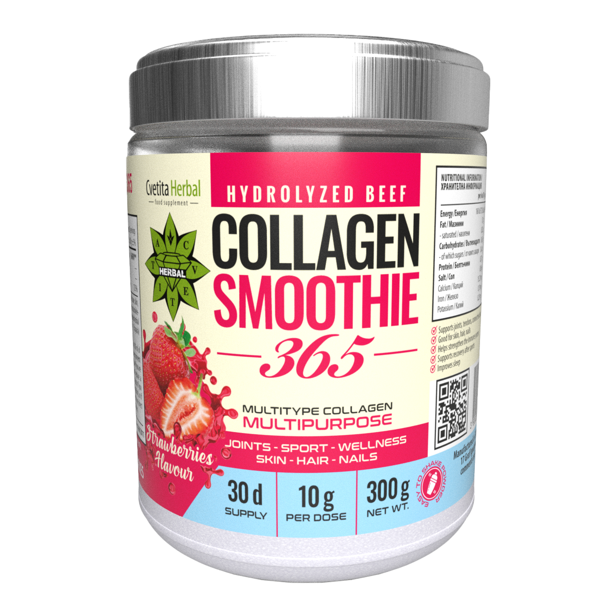 Smoothie de Colágeno «Fresa» – Collagen Smoothie 365 (300 g)