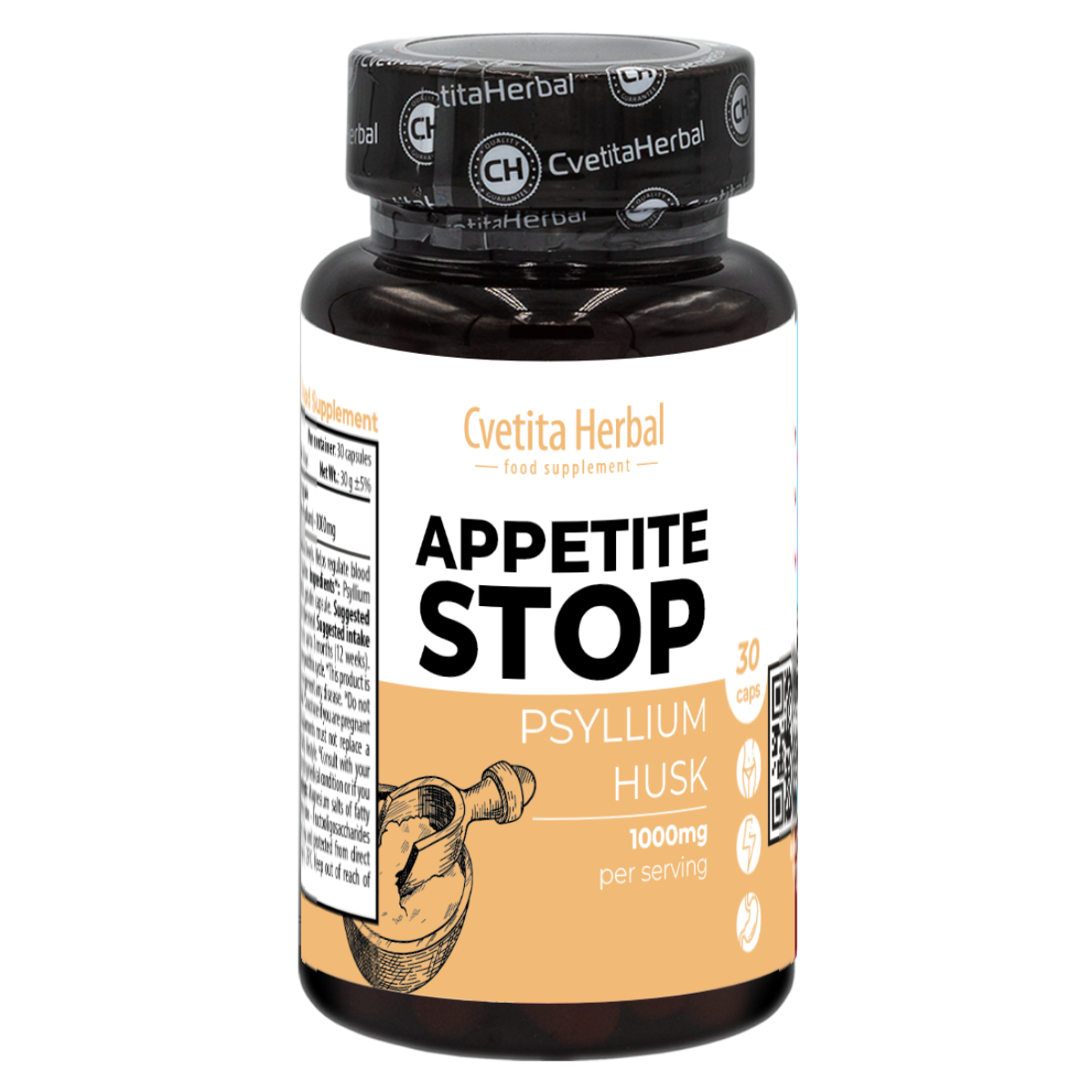 Vinagre de Manzana "Llantén Blanco (Psyllium)" - Appetite Stop (30 cáps. x 1000 mg)