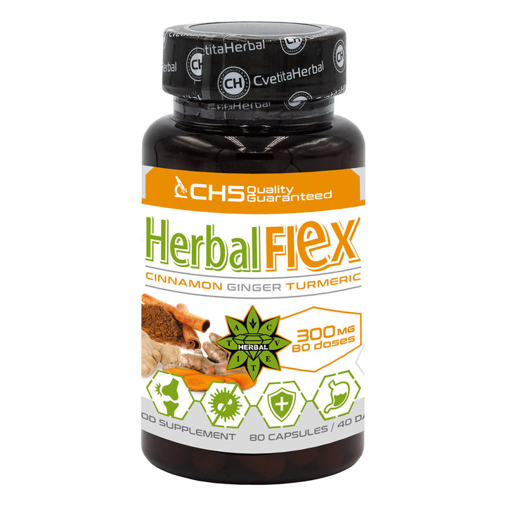 Cúrcuma, Jengibre, Canela de Ceilán - Herbal Flex (80 cápsulas x 300 mg) - Herbal Flex